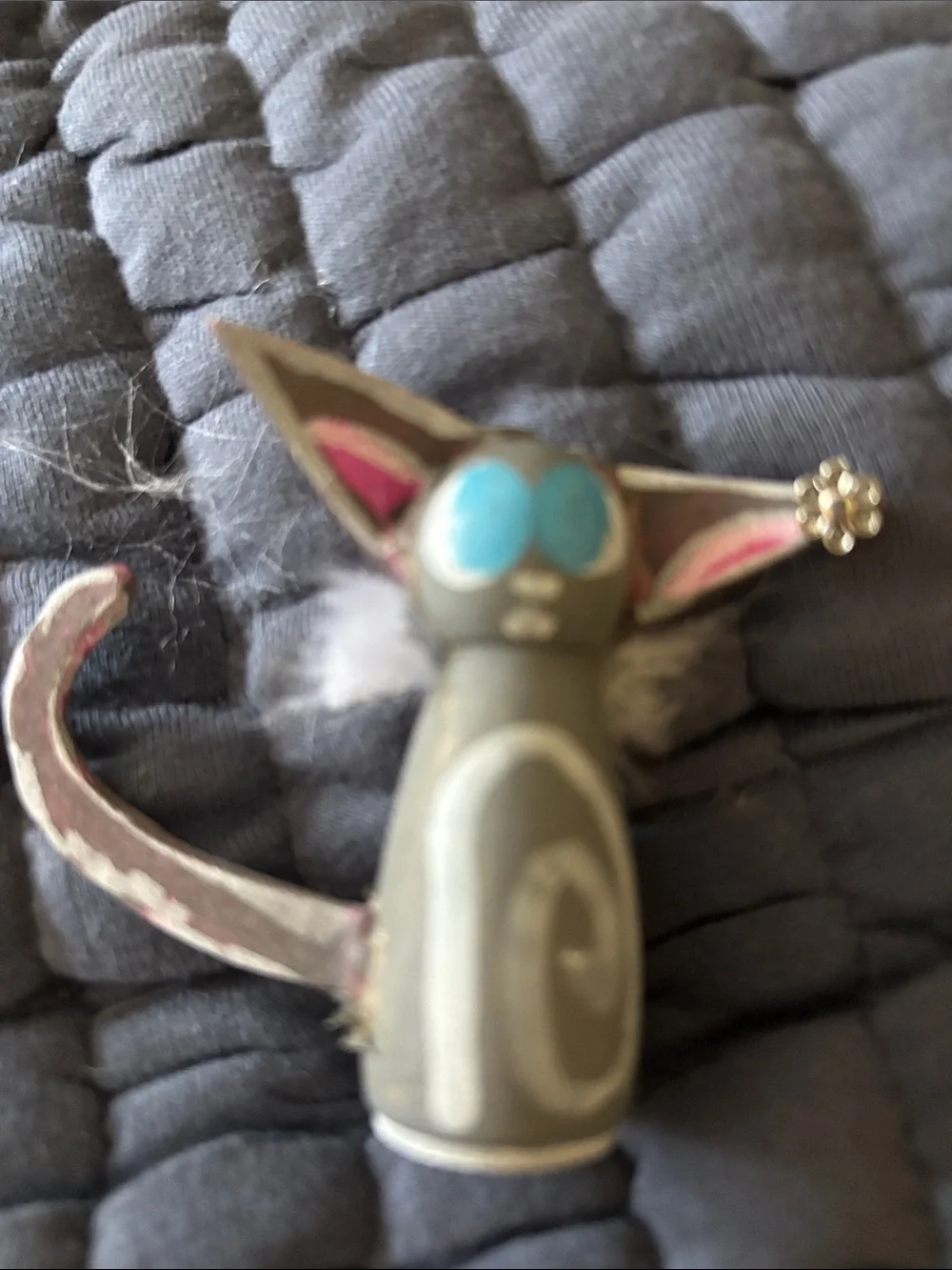 Stylish Gray Cat Toy Figurine with Blue Eyes